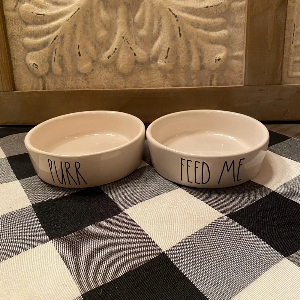 Rae Dunn small pet bowls - PURR and FEED ME - Brand new never used